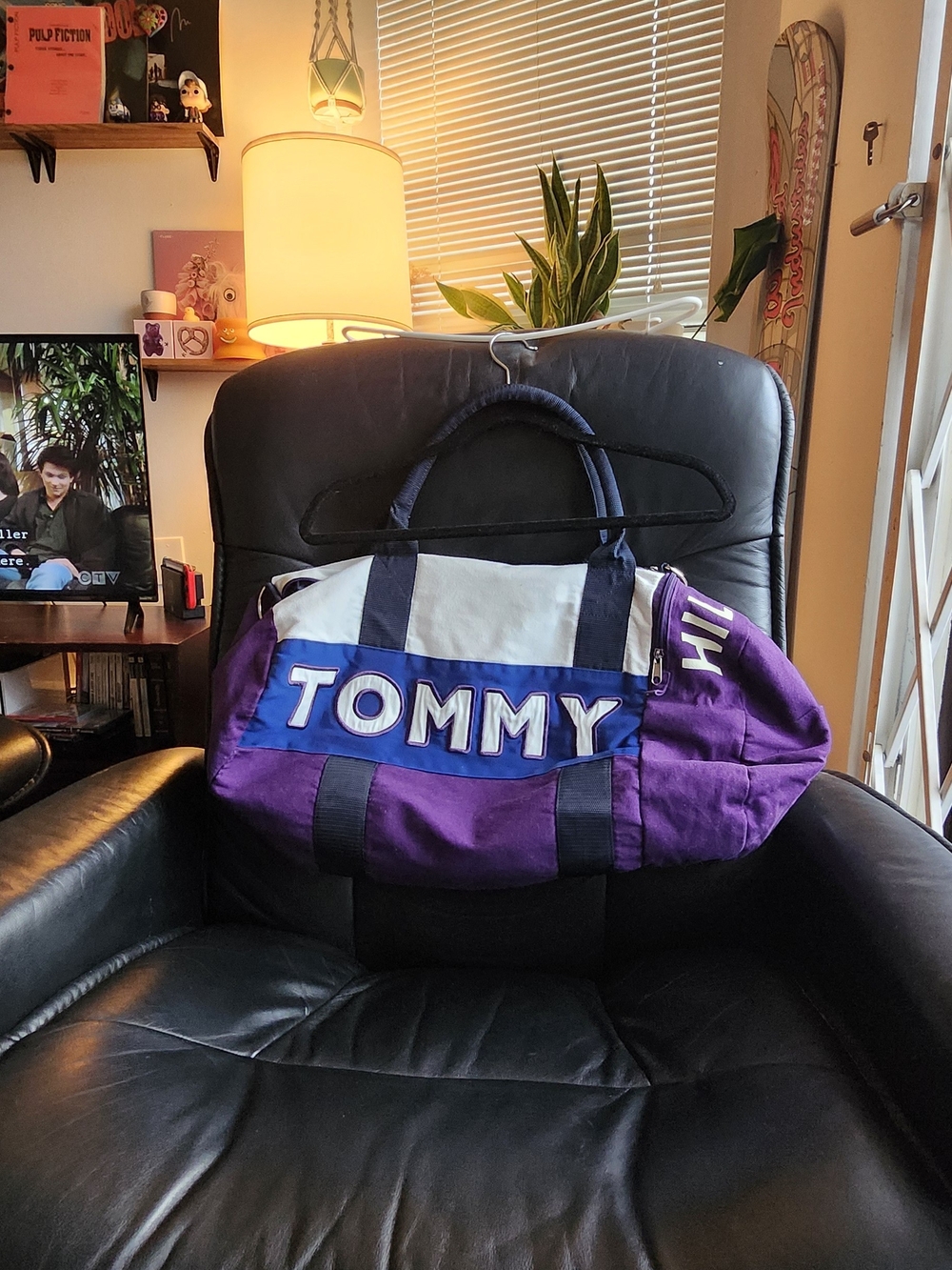 Tommy Hilfiger Purple, Blue & White Canvas Duffel Bag